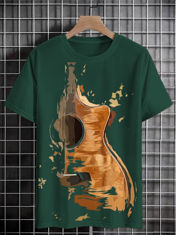 Men's Guitar Shattering Art Print Cotton Casual T-Shirt