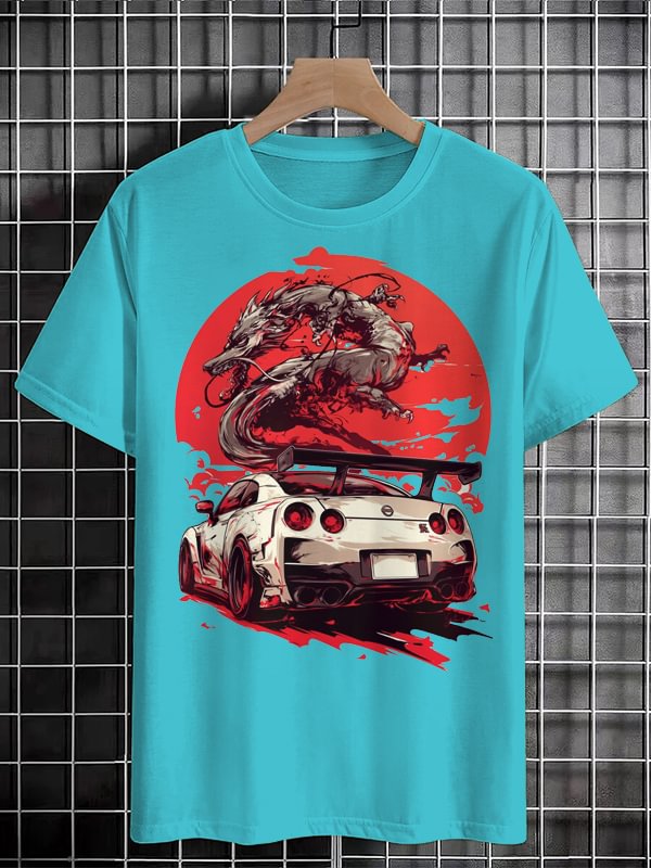 Men's Cool Dragon Car Illustration Print Cotton Casual T-Shirt