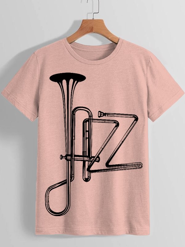 Women's Jazz Orchestral Instrument Abstract Art Print Cotton Casual T-Shirt