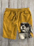 Men's Fun Sunglasses Dog Drinking Print Casual Shorts