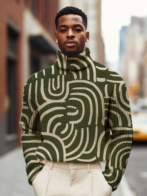Men's Abstract Pattern Art Print High Neck Knit Sweatshirt