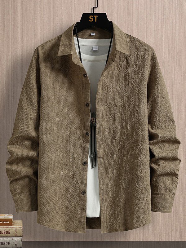 Men's Business Casual Turndown Collar Solid Color Shirt