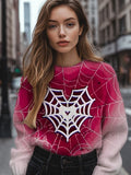 Women's Heart-Shaped Spider Web Art Print Knit Sweatshirt