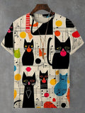Men's Black Cat Sheet Music Art Print Casual T-Shirt