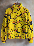 Women's Cute Ducks All Over Print High Neck Knit Sweatshirt
