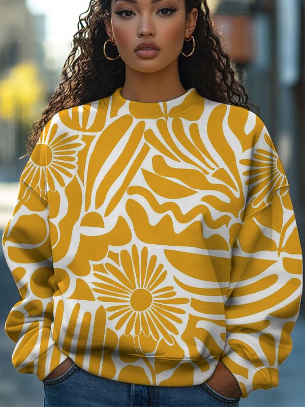 Women's Geometric Floral Print Casual Sweatshirt