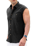 Men's Casual Solid Button Up Turndown Collar Sleeveless Shirt