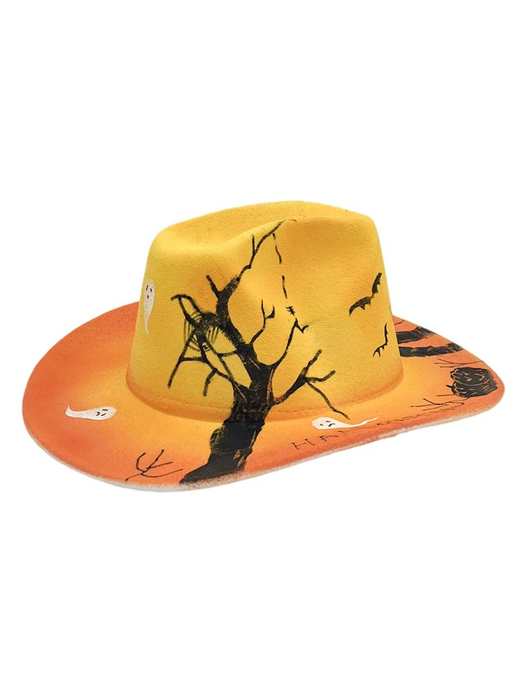 Men's Happy Halloween Bat Skull Print Western Cowboy Hat