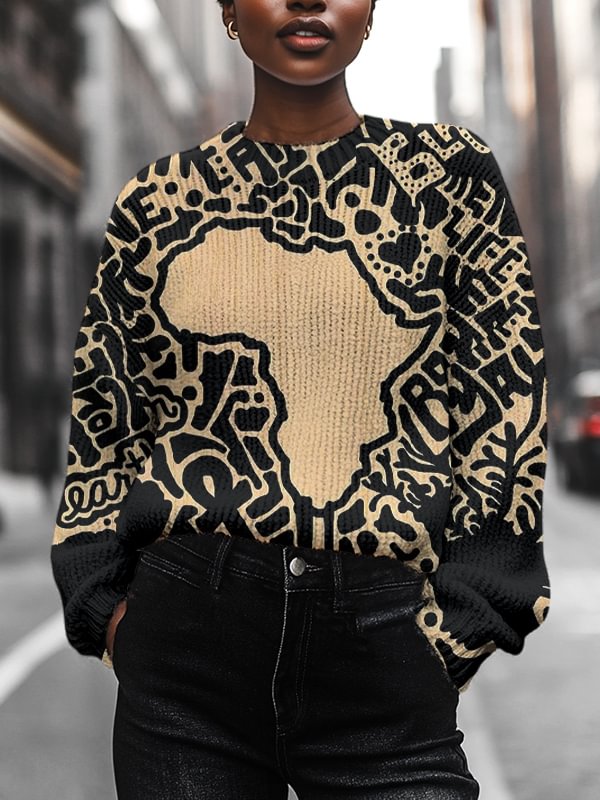 Women's Black Pride African Print Knit Sweatshirt