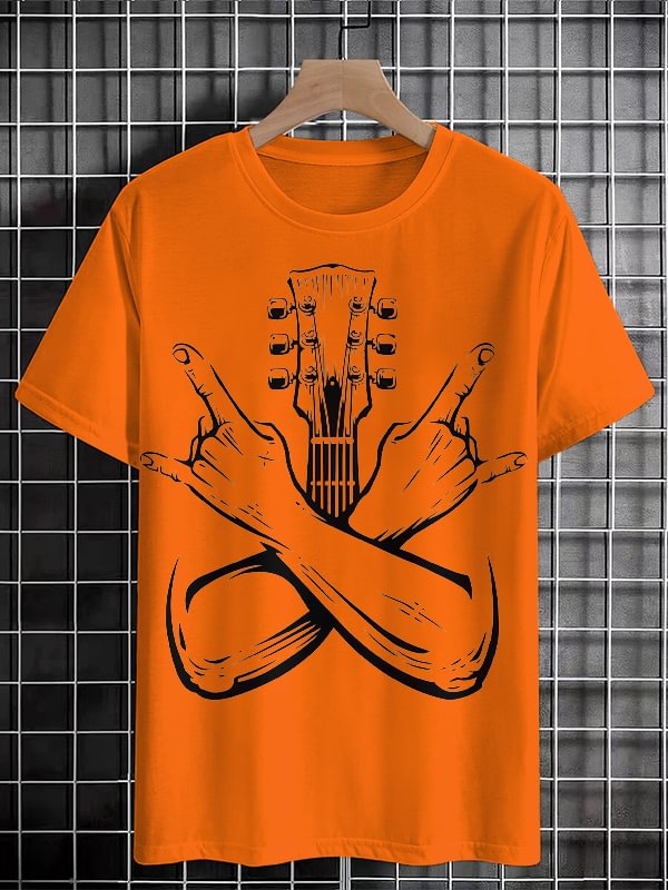 Men's Rock And Roll Abstract Guitar Graphic Print Cotton Casual T-Shirt