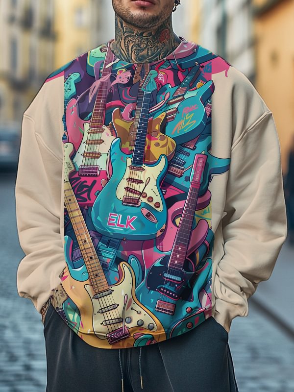 Men's Guitar Illustration Art Print Casual Sweatshirt
