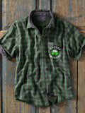 Men's Cheers Fckers St. Patrick's Day Plaid Pocket Art Print Casual Shirt