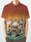 Men's Frog Warrior Saber Japanese Art Print Casual Half Button Shirt