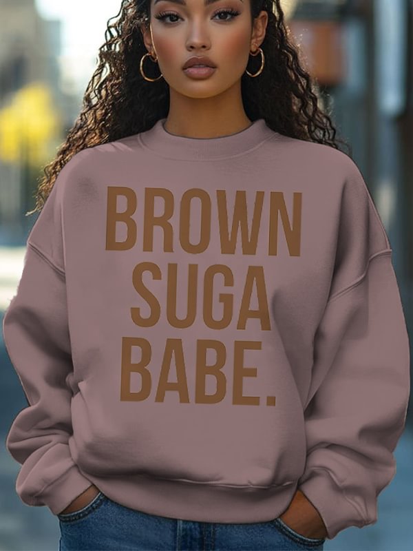 Women's Brown Suga Babe Print Cotton Long Sleeve T-Shirt Thin Sweatshirt