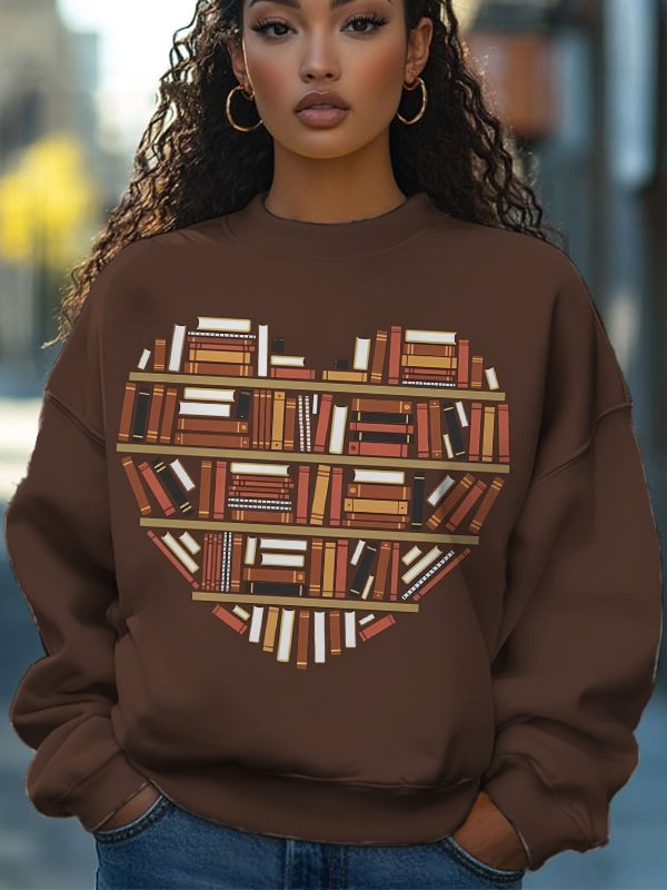 Women's Heart Shaped Of Books Art Print Casual Sweatshirt