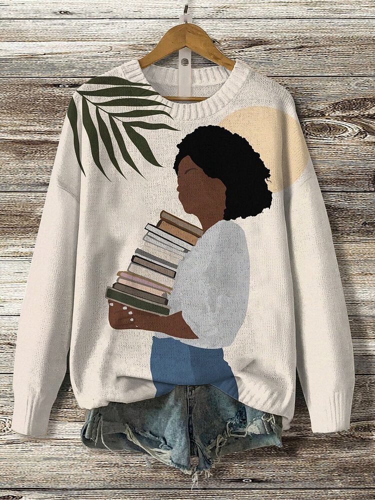 Women's Reading Lover Print Knit Sweatshirt