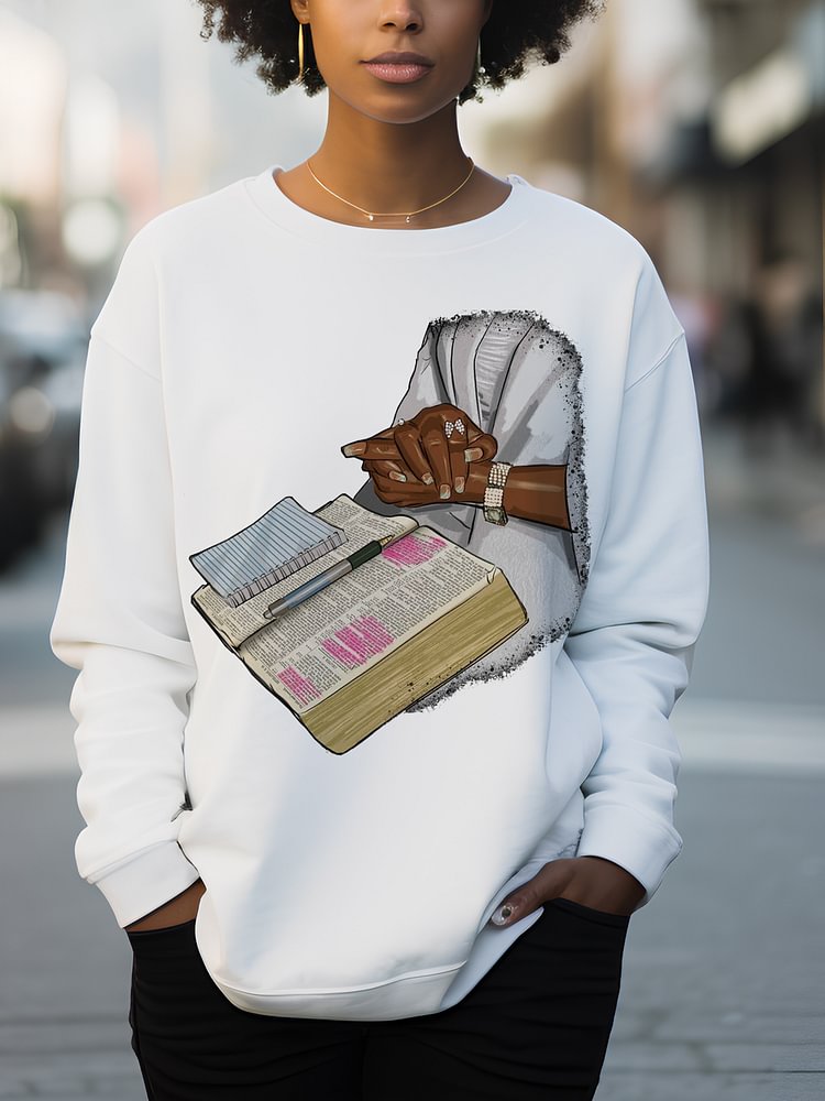 Women's Reading Lover Art Print Cotton Long Sleeve T-Shirt Thin Sweatshirt
