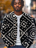 Men's Retro Tribal Pattern Print Button Down Knit Cardigan