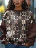 Women's Retro Geometric Pattern Print Casual Sweatshirt