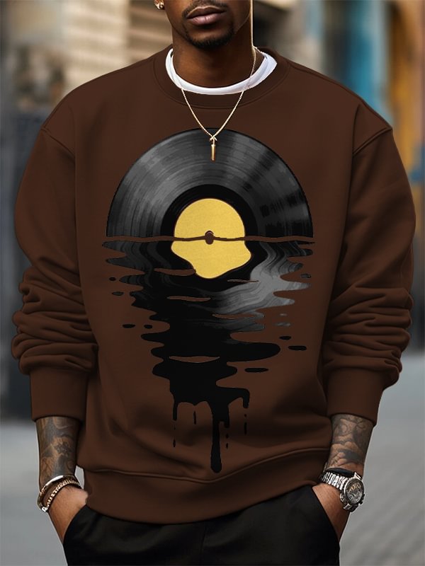 Men's Record Reflections in Water Print Cotton Casual Sweatshirt
