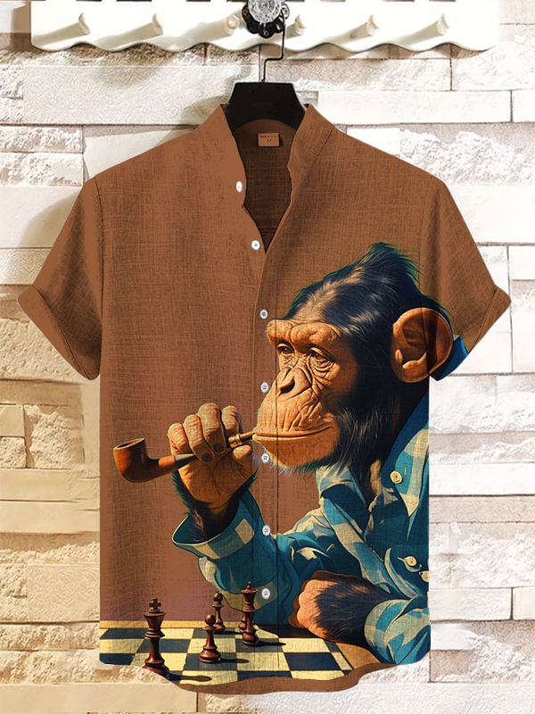 Men's Chimpanzee Plays Chess Art Print Casual Shirt