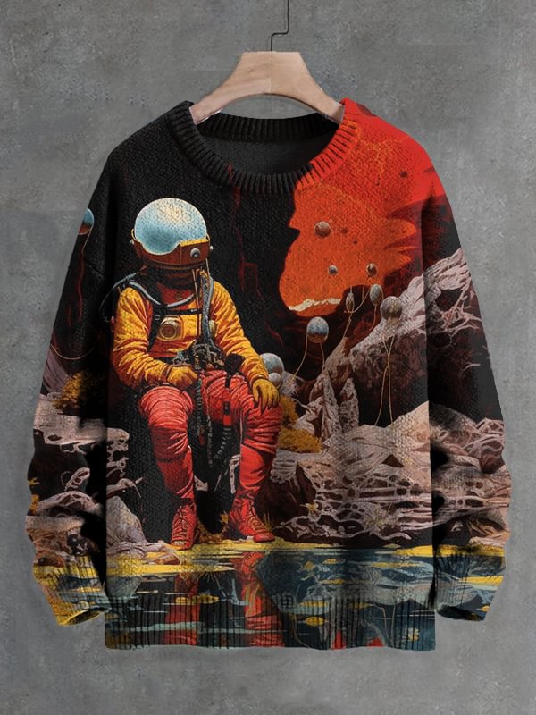 Men's Mysterious Outer Space Science Fiction Art Print Knit Sweatshirt