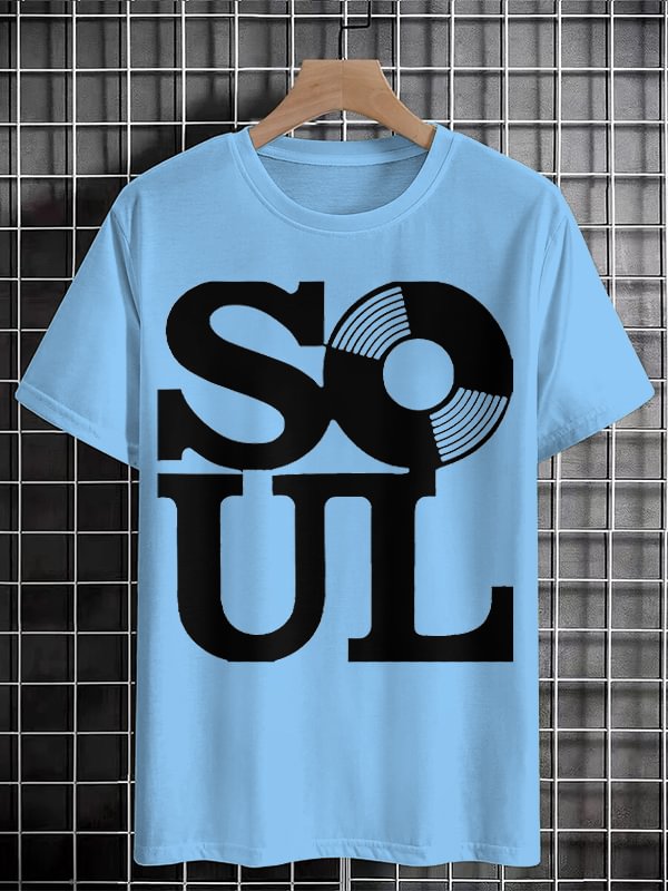 Men's Retro Soul Record Graphic Print Cotton Casual T-Shirt