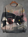 Men's Tuxedo Cat Wine Print Casual Sweatshirt