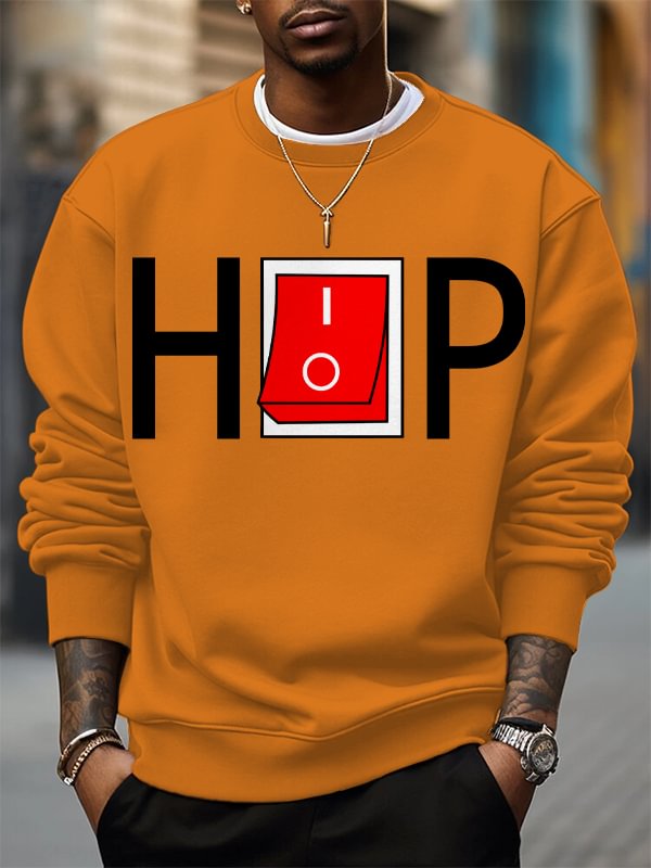 Men's Hiphop Switch Toggle Button Art Print Cotton Casual Sweatshirt