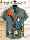 Men's Slam Dunk Cat Basketball Street Art Print Casual Shirt