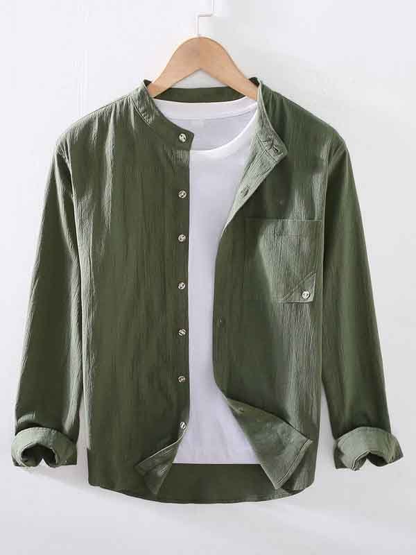 Men's Casual Solid Cotton And Linen Long Sleeve Shirt