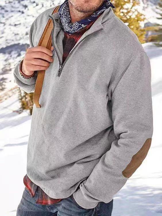 Men's Casual Solid Color Zipper Loose Pullover Sweatshirt