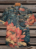 Men's Vintage Indian Folk Lotus Ukiyo-e Distressed Art Print Shirt