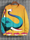 Men's Elephant Cartoon Art Print Casual Sweatshirt