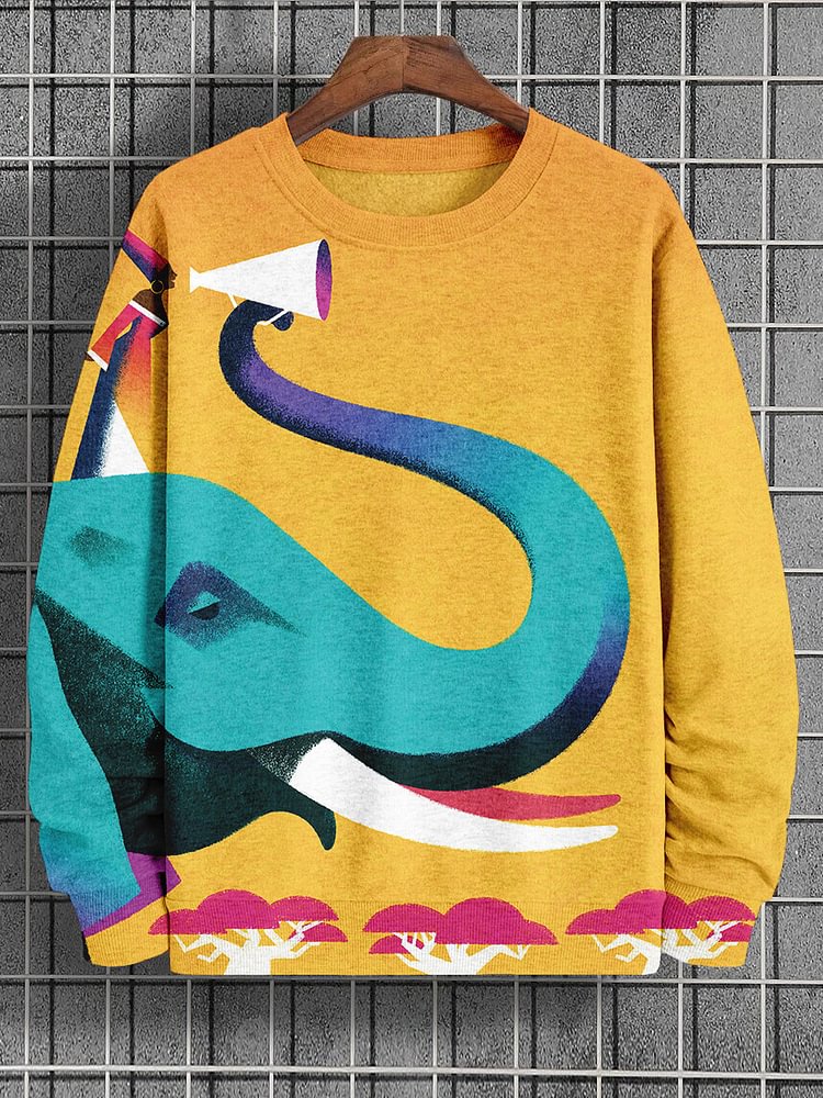 Men's Elephant Cartoon Art Print Casual Sweatshirt
