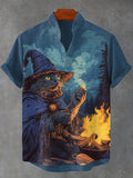 Men's Forest Alchemist Cat Witch Illustration Print Casual Shirt