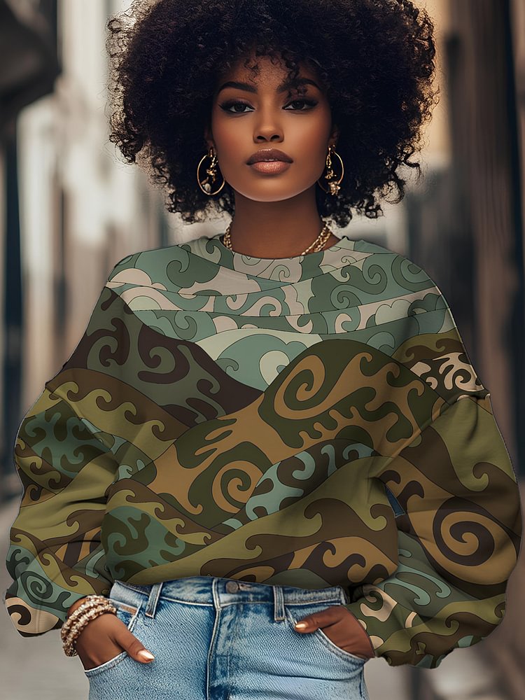 Women's Retro Ethnic Pattern Art Print Casual Sweatshirt