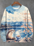 Men's Otter Under Mount Fuji Japanese Art Print Casual Sweatshirt