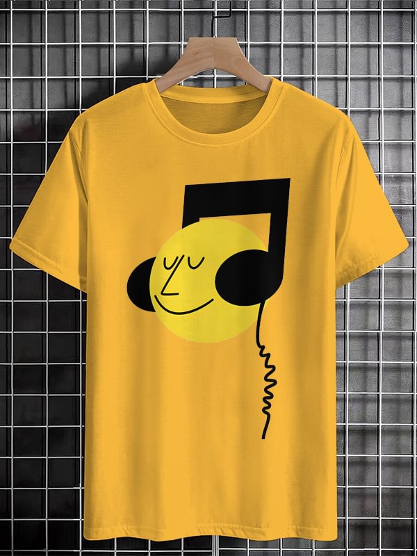 Men's Musical Note Fun Art Print Cotton Casual T-Shirt