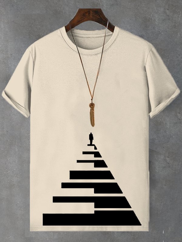Men's Piano Key Stairs Art Print Cotton Casual T-Shirt