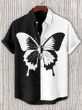 Men's Retro Butterfly Colorblock Japanese Art Print Short Sleeve Shirt