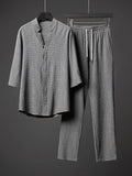 Men's Plain Linen Casual Top Drawstring Pants Matching Set