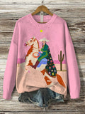 Women's Cowgirl Art Print Knit Sweatshirt