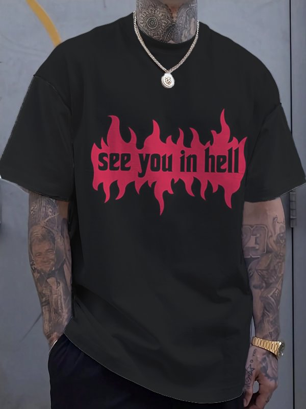 Men's See You In Hell Print Casual T-Shirt