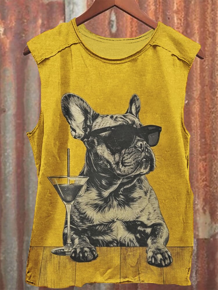 Men's Sunglasses Bulldog Drinking Art Print Tank Top