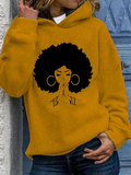 Women's Girl With Big Afro And Earings Graphic Print Hooded Sweatshirt