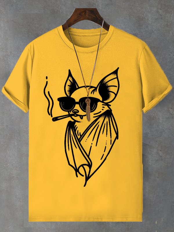 Men's Smoking Bat Fun Art Print Cotton Casual T-Shirt