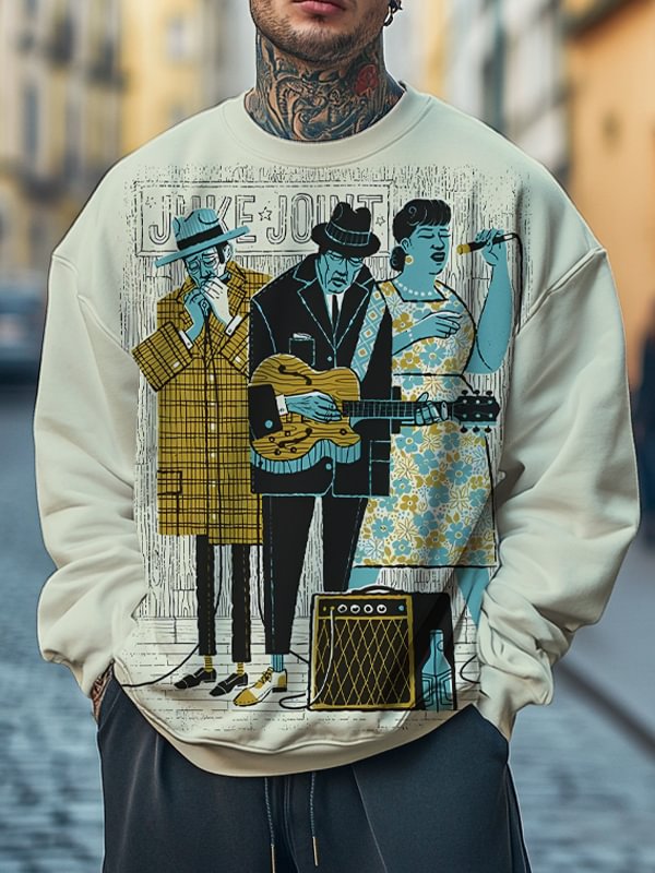 Men's Jazz Music Band Illustration Print Casual Sweatshirt