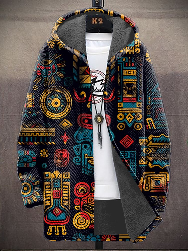 Men's Ethnic Patterns Mysticism Art Print Fleece Lined Hooded Trench Coat