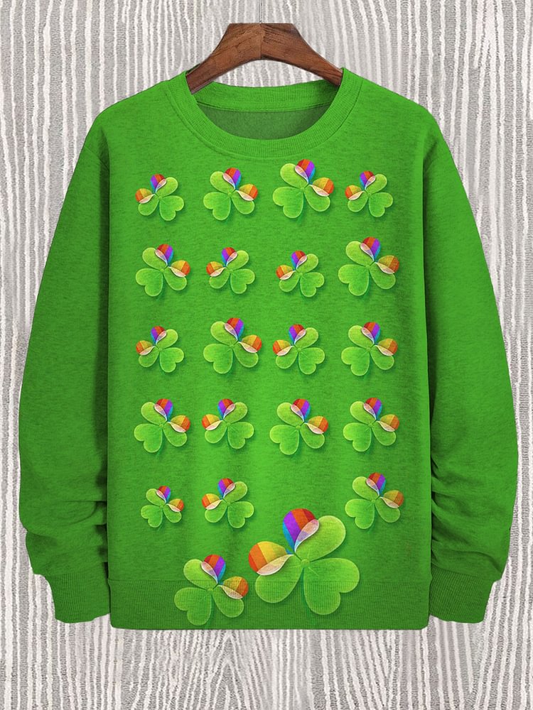 Men's Rainbow Shamrock St. Patrick's Day Print Casual Sweatshirt